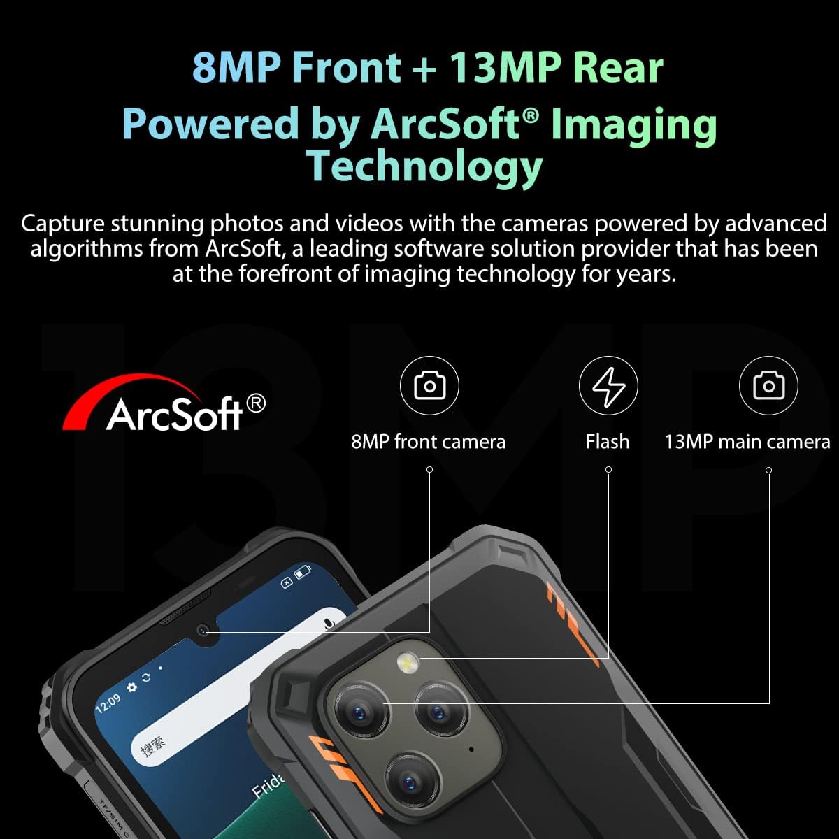Blackview outdoor phone without contract BV5300 PRO, ArcSoft® 13MP+8MP, 7GB+64GB (1TB expandable), 3 card slots, Android 12 DUAL SIM IP68 waterproof smartphone, 6.1'' HD+, 6580mAh battery, Green