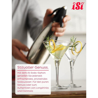 iSi siphon, soda maker for carbonated water, includes stainless steel bottle, adds carbonation to water, ideal for drinks & cocktails, black, 8.5 x 8.5 x 31.5 cm