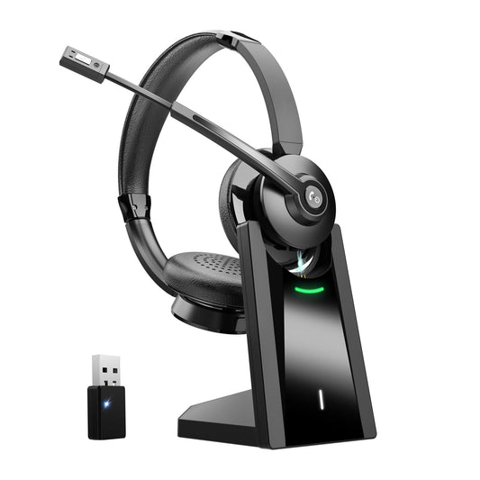 Ebay Bluetooth headset with microphone, wireless headset with charging station & USB dongle, wireless with microphone noise cancellation & mute for computer/meeting/zoom/office/home office