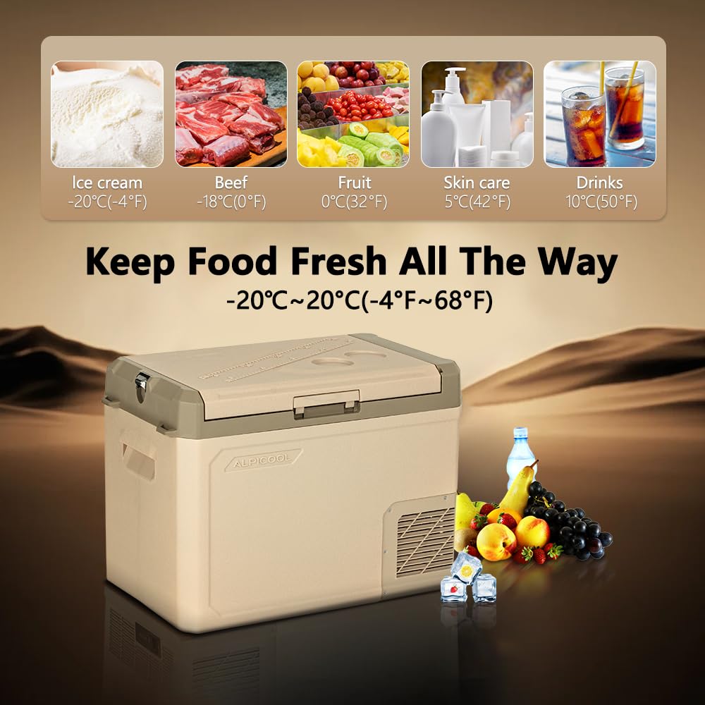 Alpicool GE40 40L Compressor Car Fridge Portable for Car, Truck, Compact Camping Refrigerator 12/24V DC Cooler for Travel, Food & Drinks, -20℃ to 20℃
