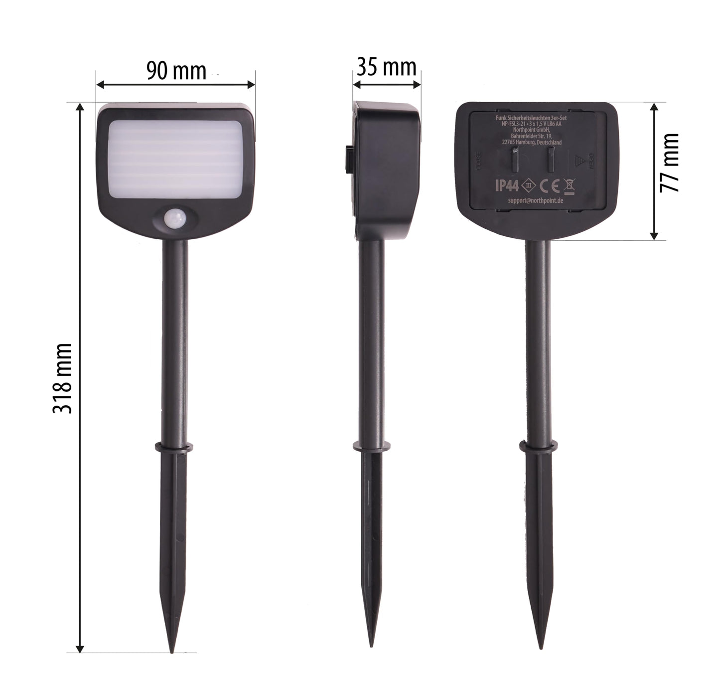 Northpoint LED Battery Floodlight Security Light 3-Pack with Wireless Activation Motion Detector Twilight Sensor (Outdoor)