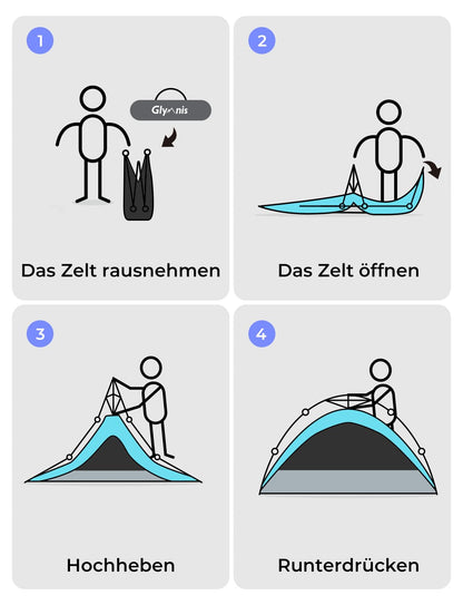 Glymnis Quick Up Beach Tent Automatic Beach Tent UV Protection 50+ Windproof Small Packing Size Blue Beach Tent for 4 to 6 People