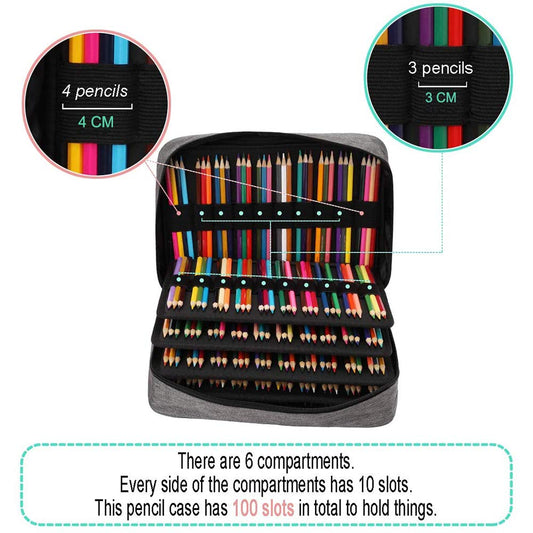 JAKAGO pencil case with large capacity for 304 colored pencils, waterproof pen pouch stationery organizer for markers artist brushes fineliners highlighters gift for art students (Grey)