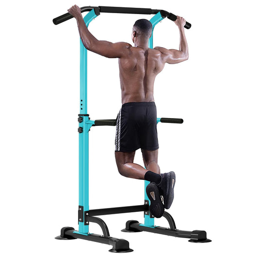 SogesHome Pull Up Bar Power Tower Exercise Equipment for Home Gym Dip Station Adjustable Height Fitness Strength Training Dip Stations (Blue)