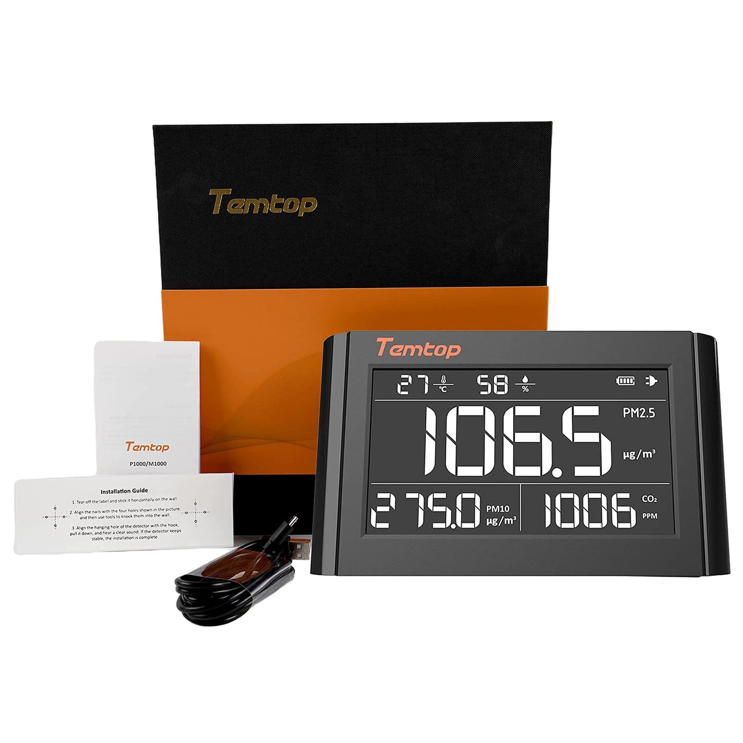 Temtop Air Quality Monitor Indoor Air Quality Detector for CO2 PM2.5 PM10, P1000
