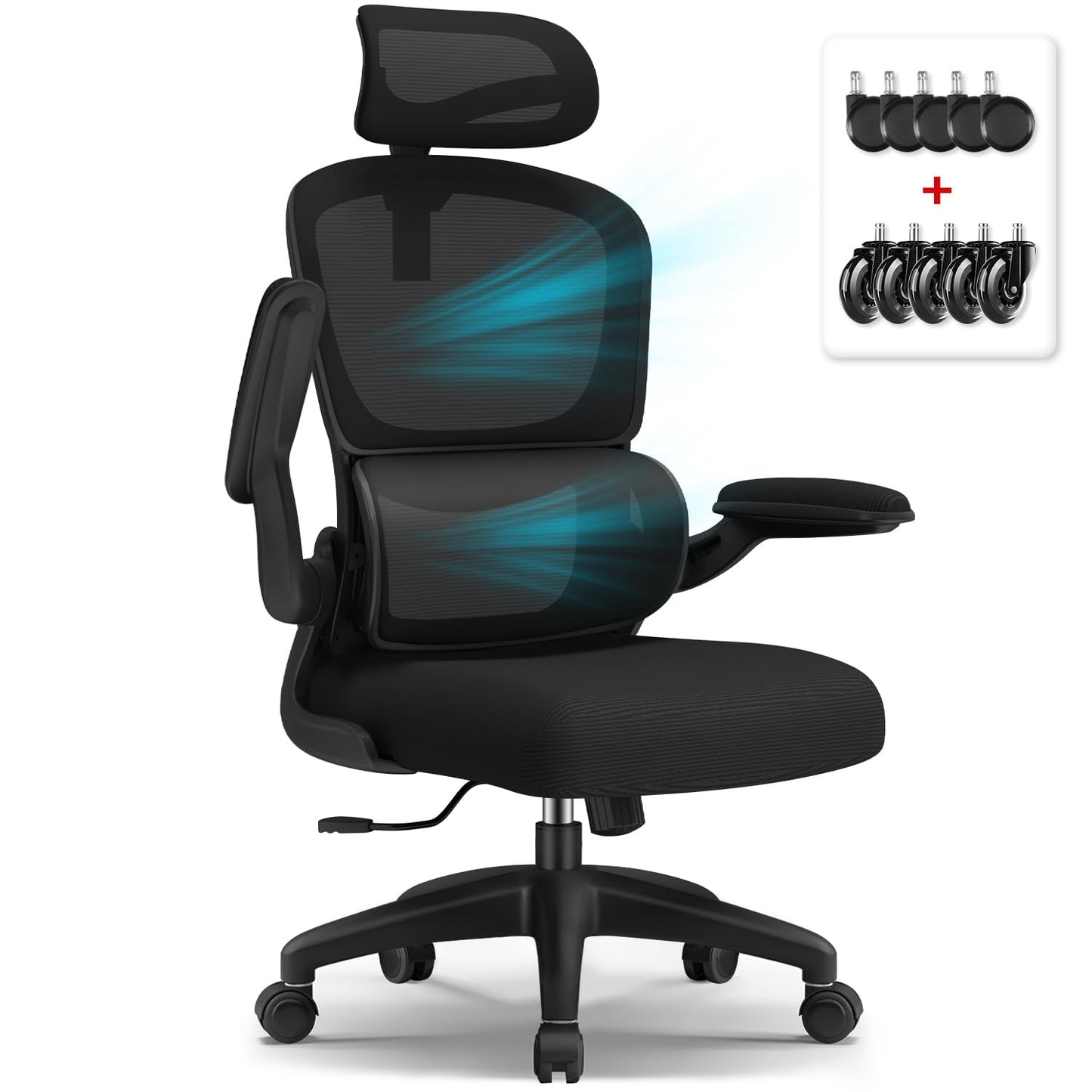 Aiidoits office chair, Ergonomic Office Chair with Adjustable Headrest, Lumbar Support, and Folding Armrests, Executive Chair 150kg, Ergonomic Chair Rocking function up to 135°.