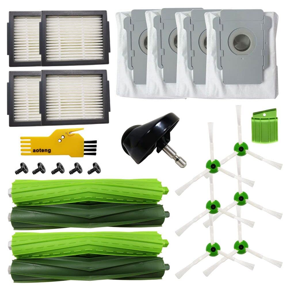 aotengou Replacement Accessories Set for iRobot Roomba i3 i7+ i3+ i7 j7+ j7 e5 e6 e7 Robot Vacuum 25 Packs 2 Sets of Roller Brushes, 4 Filters, 6 Side Brushes, 4 Dust Bags