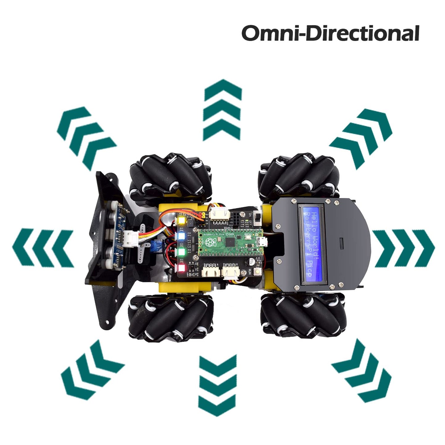 Adeept 4WD Omni-Directional Mecanum Wheels Robotic Car Kit for Raspberry Pi Pico. DIY STEM Remote Controlled Educational Robot Kit with LCD Display and Tutorials.