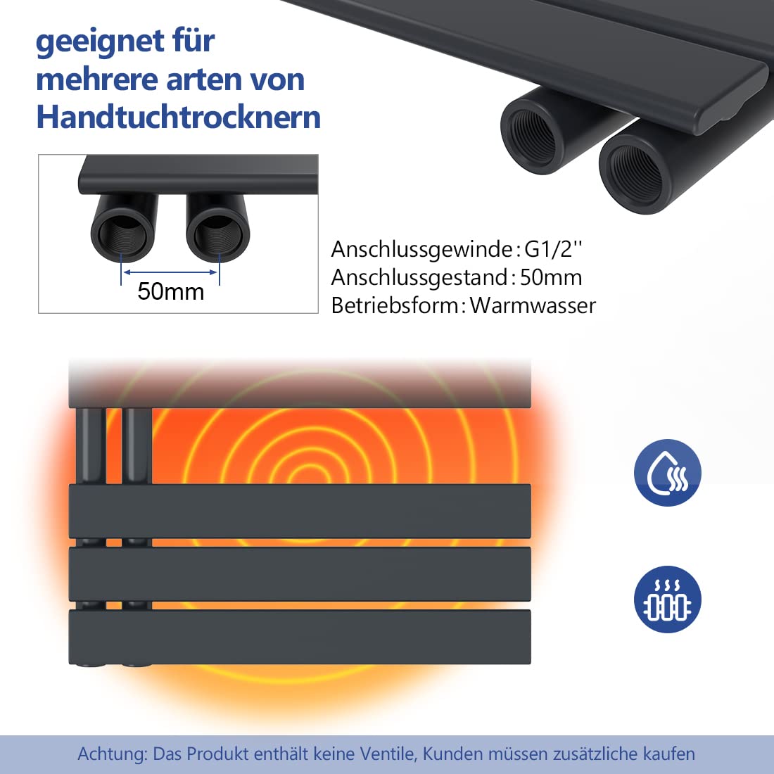 Meykoers Towel Radiator Flat 138x60cm Bathroom Heater Panel Anthracite Towel Warmer Side Connection Design Radiator
