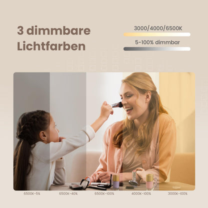 EMKE Bathroom Mirror with Lighting 100x60cm, 3X Cosmetic Mirror, 3 Light Colors, Touch Control, Energy-saving Wall Mirror IP44, 3000K/4000K/6500K.
