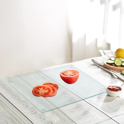 Hacaroa 4-Piece Tempered Glass Cutting Board Set with Rubber Feet, Rectangular Non-Slip Cutting Board, Durable Clear Glass Tray for Kitchen Countertop, Table, 2 Sizes