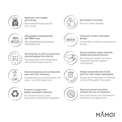 MAMOI® baby swing, indoor baby swing, wooden children's swing, wood swing for kids, door frame swings, swing, toddler swing for children's room aged 1 year and up.