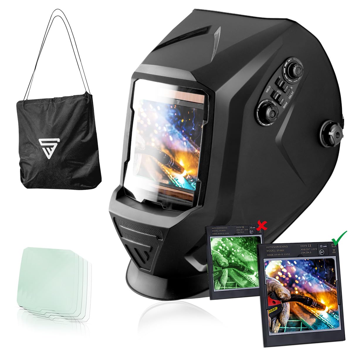 STEELWORKS ST-990 XTC REAL Colour fully automatic welding helmet Welding mask Real Color, Optical Class 1/1/1/1 with extra large field of view including 5 spare lenses and bag.
