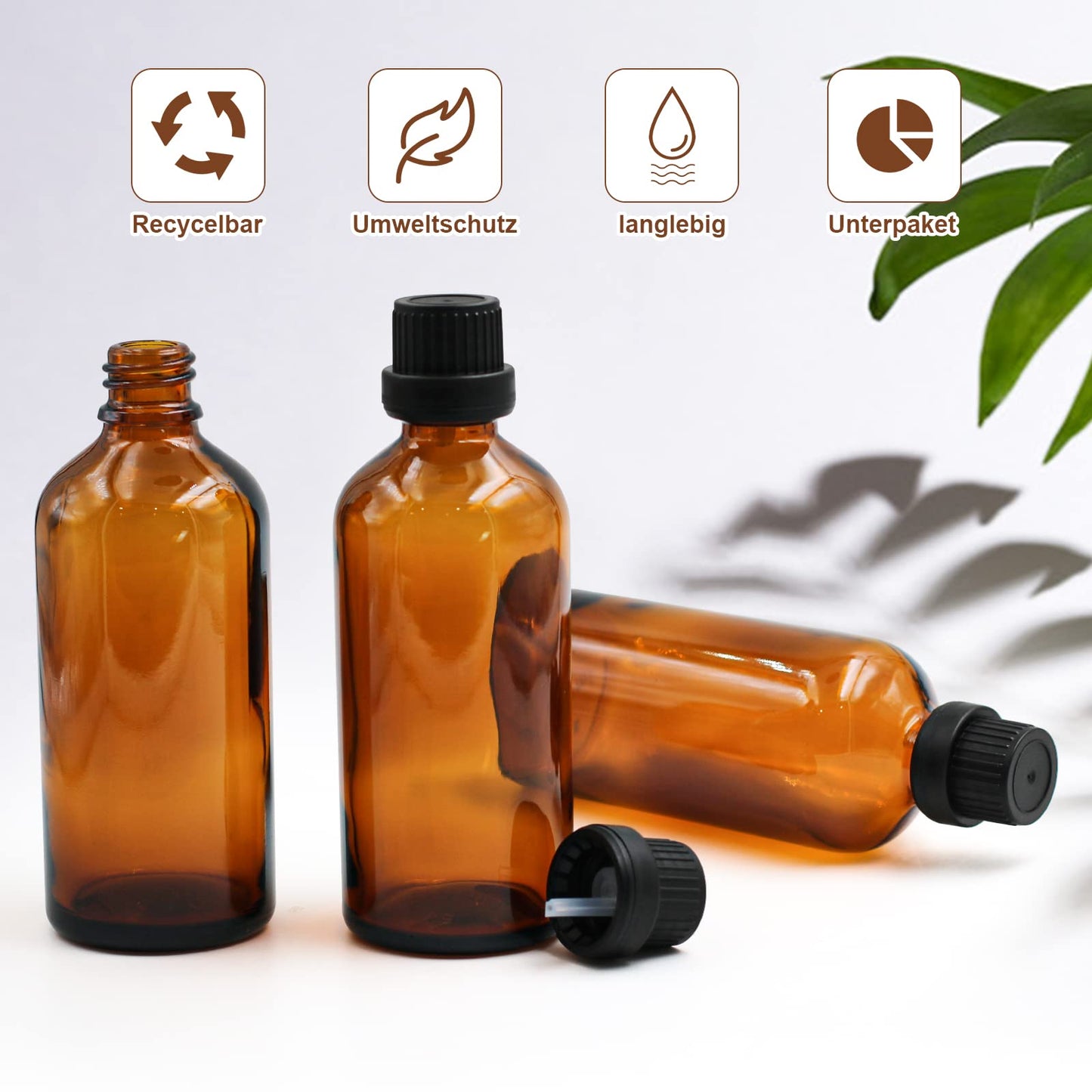 Episkey 12 Pack Brown Glass Bottle 100ml, Glass Dropper Bottle Brown Apothecary Bottle Set including small glass bottle dropper funnel syringe and label (Brown, 100ml)