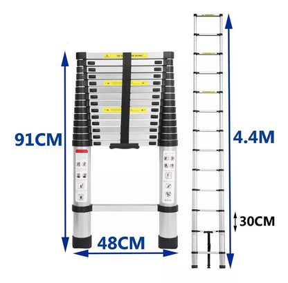 14.5FT portable multipurpose aluminum telescoping ladder, 4.4M retractable foldable ladder extension climbing stable ladder, 330lbs max load, step ladder with non-slip rubber feet.