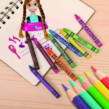 MIAOKE 145-piece art set, painting set, Deluxe Mega Aluminum Box & Art Kit with colored pencils, markers, acrylic paints, wax crayons, HB pencils, watercolor cakes, brushes, 18-sheet sketchpad.