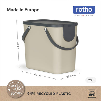 Rotho Albula waste separation system 25l for the kitchen, plastic (PP) BPA-free, brown/anthracite, 25l (40.0 x 23.5 x 34.0 cm)