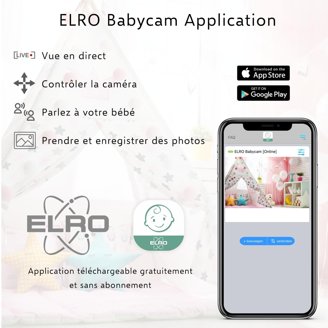 ELRO BC3000-2 Baby Monitor Royale with 12.7 cm touchscreen monitor HD and app with extra camera, 1 unit (1 pack)