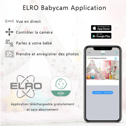 ELRO BC3000-2 Baby Monitor Royale with 12.7 cm touchscreen monitor HD and app with extra camera, 1 unit (1 pack)