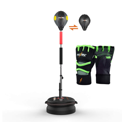 MaxxMMA Advanced adjustable speed punching bag with stand, Cobra reflex training bag, height adjustable, includes 2 balls, speed control bar, boxing gloves.