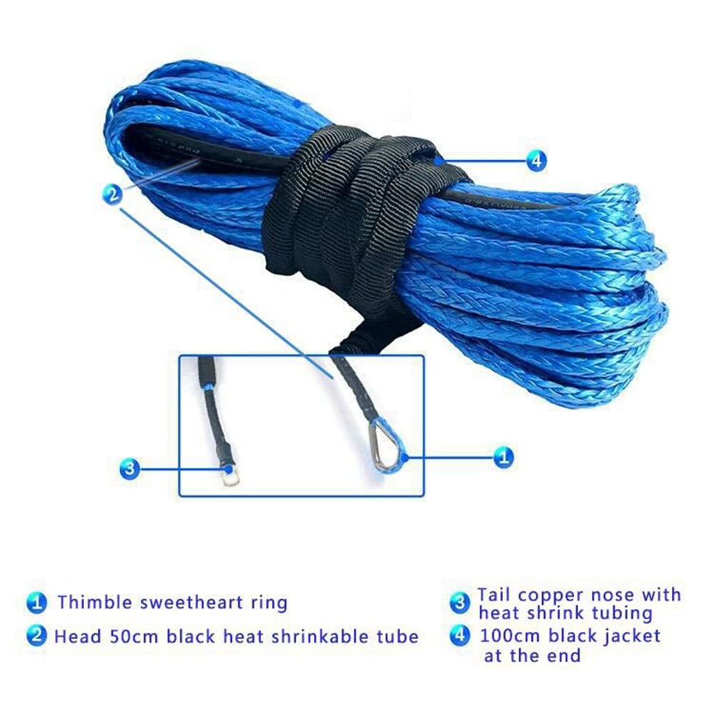12-strand synthetic winch rope, 6mm x 15m. Synthetic winch rope with sheath. Auto tow rope for SUV, ATV, UTV, off-road vehicles, trucks, and boats. Red color.