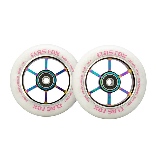CLAS FOX Pro Stunt Scooter Wheels Roller Wheels 110mm A Pair with ABEC-9 Ball Bearings CNC Metal Core (2 pieces) (White-Rainbow)