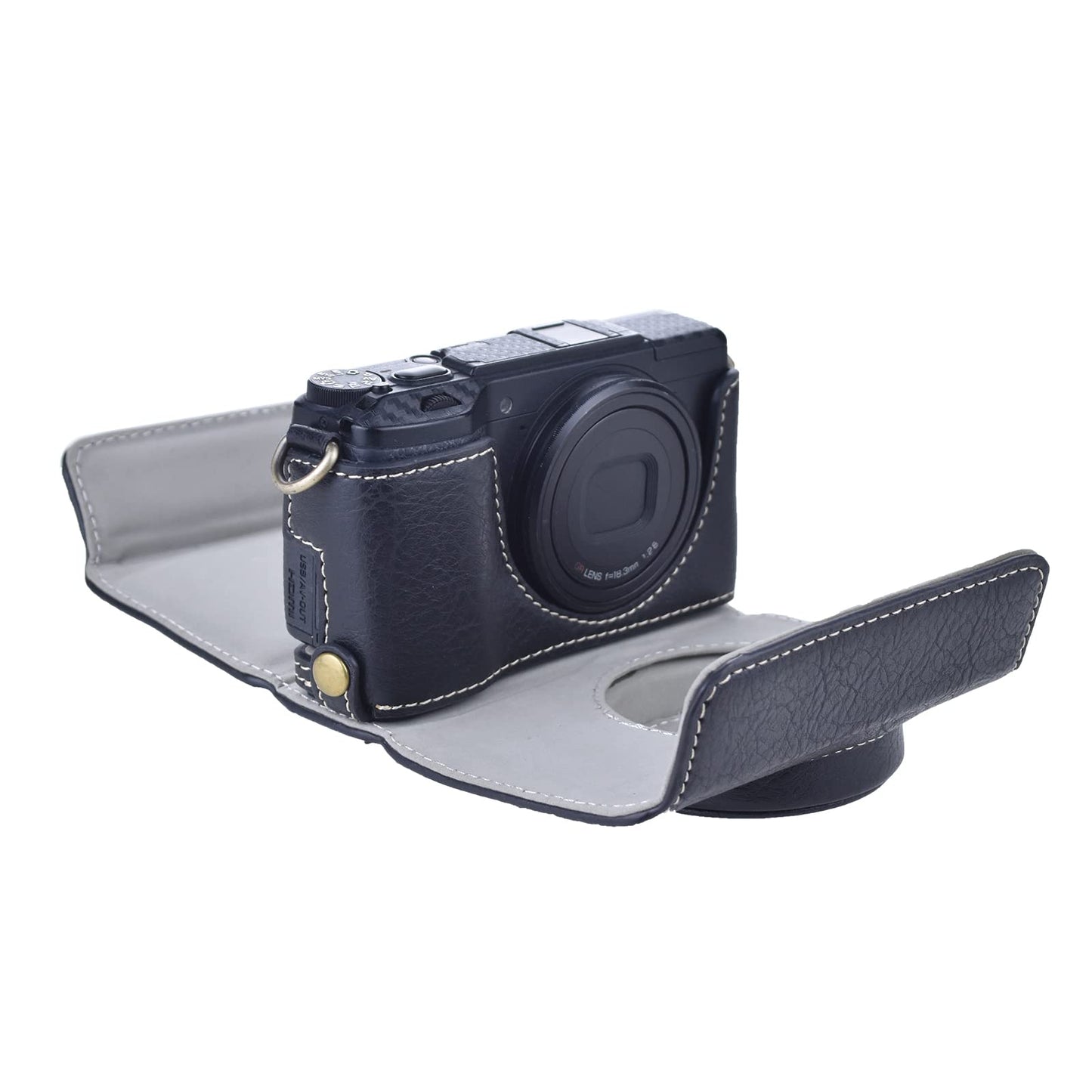 Rieibi GR II bag vintage PU leather camera case for GR II GRII GR2 DSLR camera protective cover with strap black, black, retro style