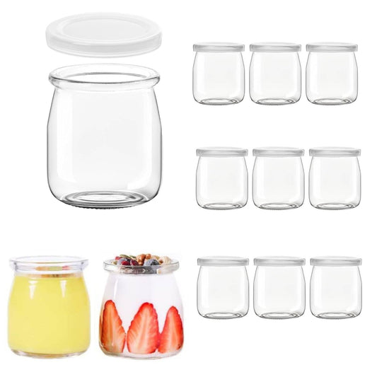 Gttyowyin 200 ml Clear Yogurt Jars with Lid (12 pieces), Multipurpose Dessert Jars for Jam, Honey, Desserts, Candles, Dishwasher, Freezer & Microwave Safe, BPA-Free