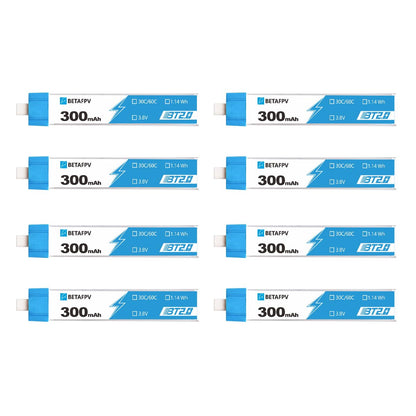 BETAFPV 8pcs BT2.0 300mAh 1S Lipo Battery 3.8V 30C/60C FPV Lipo with 1.0mm Banana Connector for FPV Whoop Drone Like Cetus FPV Kit Meteor65 Beta65S Lite Micro Whoop Drone