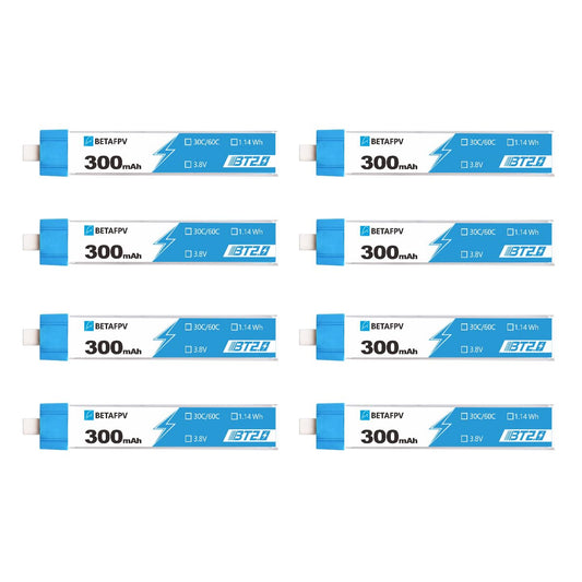 BETAFPV 8pcs BT2.0 300mAh 1S Lipo Battery 3.8V 30C/60C FPV Lipo with 1.0mm Banana Connector for FPV Whoop Drone Like Cetus FPV Kit Meteor65 Beta65S Lite Micro Whoop Drone