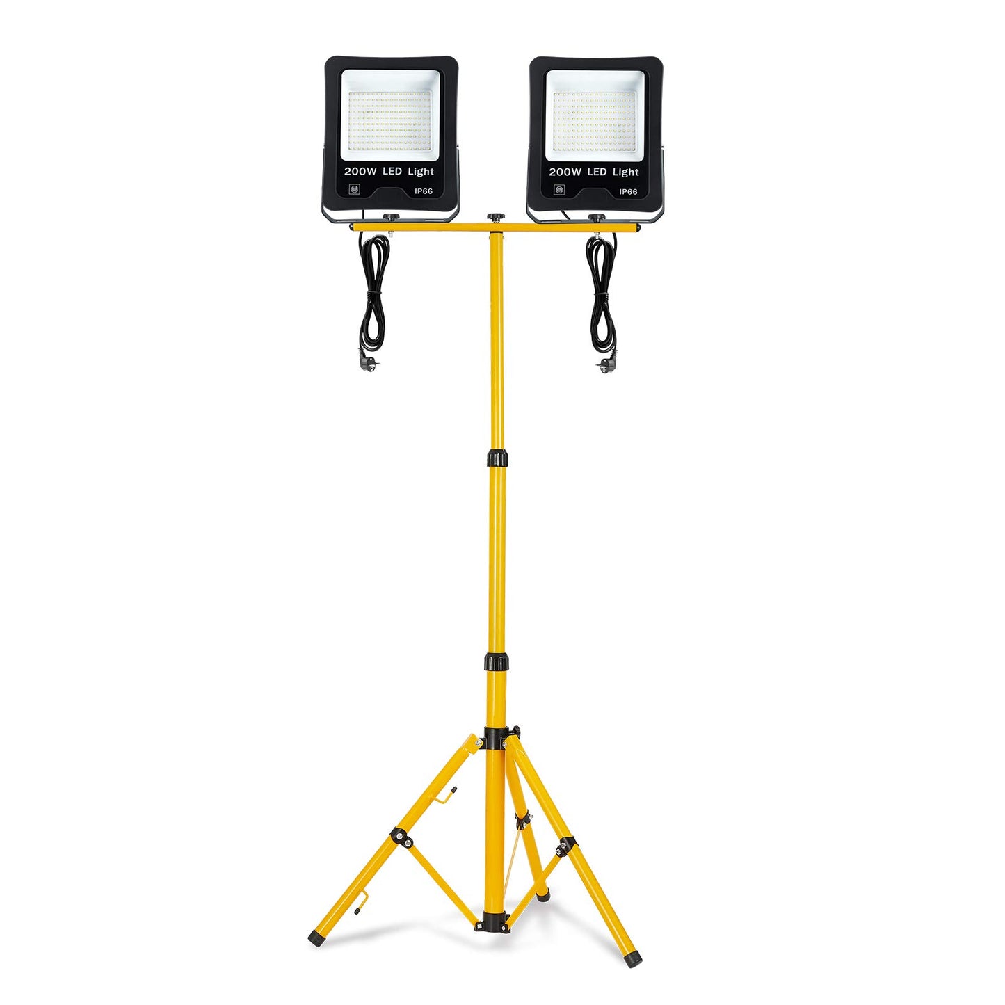 2x 200W LED floodlights super bright IP66 waterproof LED floodlight 6000 Kelvin cool white outdoor spotlight floodlights spotlight light with 150cm yellow telescopic tripod for LED floodlights