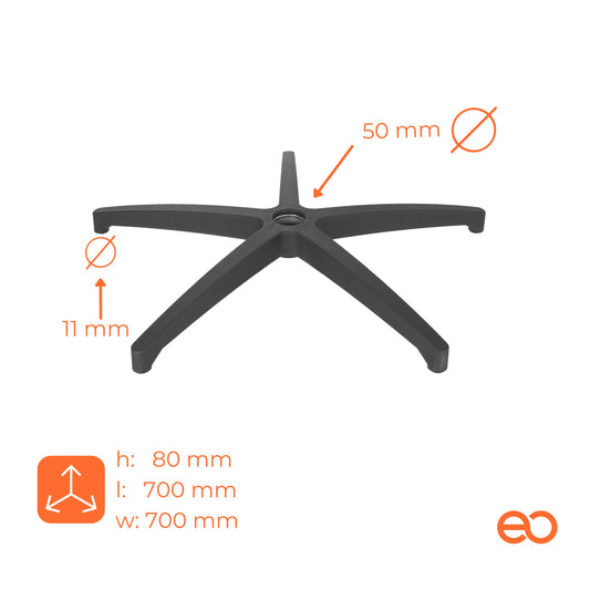 Ergootto, large 700 mm foot base made of black plastic for office chair, gaming chair or work chair, 5-star swivel base for desk chair, replacement part for ergonomic chair.