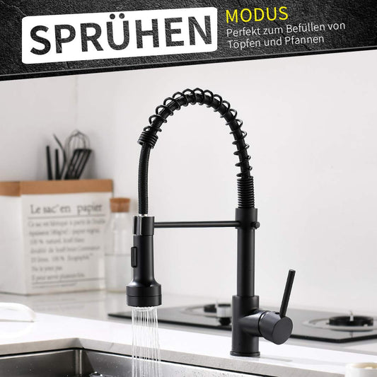 QD LED kitchen faucet kitchen tap sink tap mixer tap kitchen 360° rotating tap spring arm faucet black