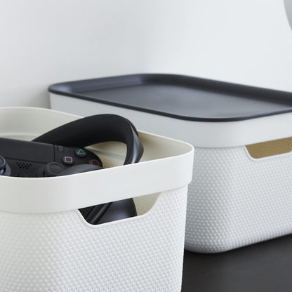 Jive storage box set of 3 with lid, made of recycled plastic (PP), white/anthracite, 3x5L (26.5 x 18.5 x 13.2 cm)
