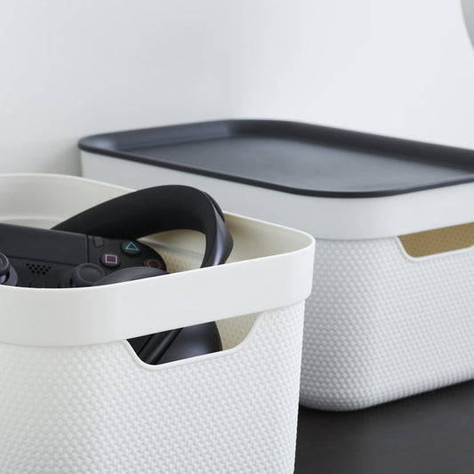 Jive storage box set of 3 with lid, made of recycled plastic (PP), white/anthracite, 3x5L (26.5 x 18.5 x 13.2 cm)