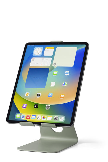 Tabdoq solid tablet stand compatible with all tablets and iPads from 8 to 13 inches, green.