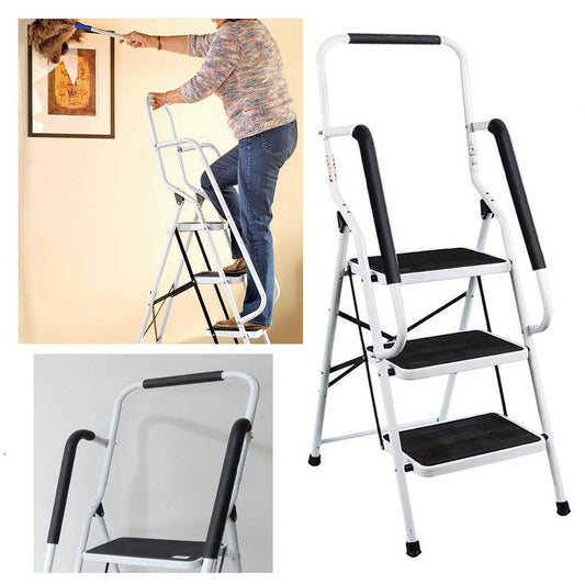 3-step step ladder with handrail Foldable Safety Non-slip Lightweight 8.5 kg for home office warehouse Maximum load capacity 150 kg