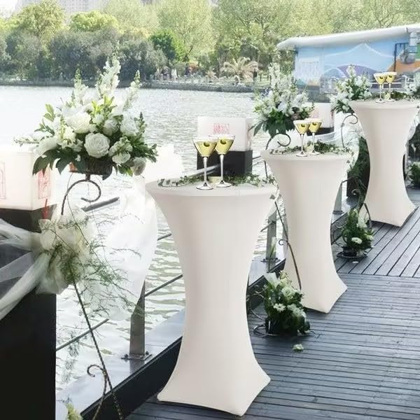 6 pieces white High Top Table Covers, for Ø 60-65 cm high top tables and bistro tables. Stretch tablecloth with foot pockets for weddings, birthday parties, banquets.