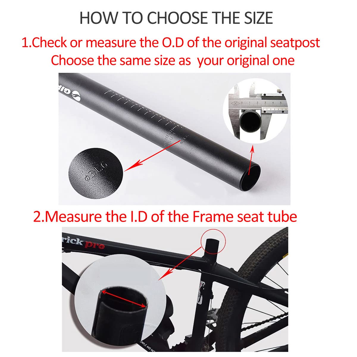 PLATTBK Bike Seatpost 25.4/27.2/28.6/30.9/31.6, 350mm, Aluminum Alloy, Road Bike, MTB, Seatpost (27.2mm)