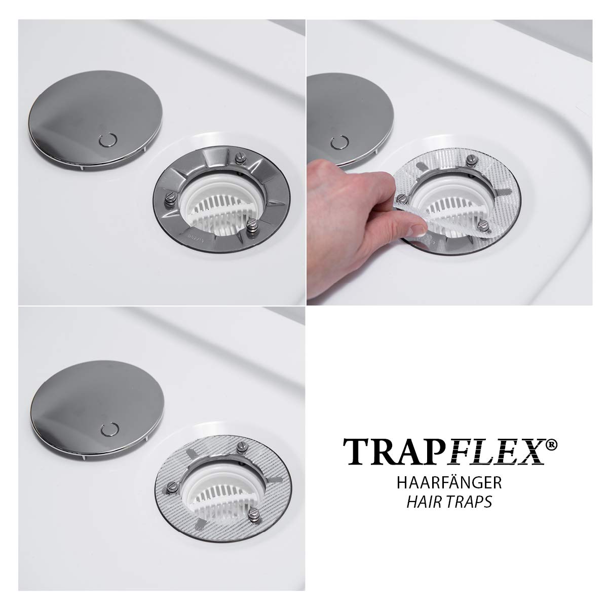 Trapflex Hair Catcher Set (50 pieces) | Hair sieve for drain fittings/shower drains | Diameter: 11cm | HF90 | Fits drains with valve covers (Geberit, Alcaplast, Nordona, Aquabad)