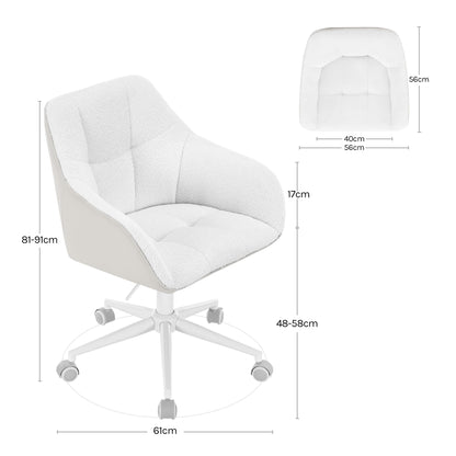 WOLTU home office chair, desk chair, swivel chair, vanity chair, adjustable height, supports up to 150kg, with bouclé seat, cream+beige, BS175grcm