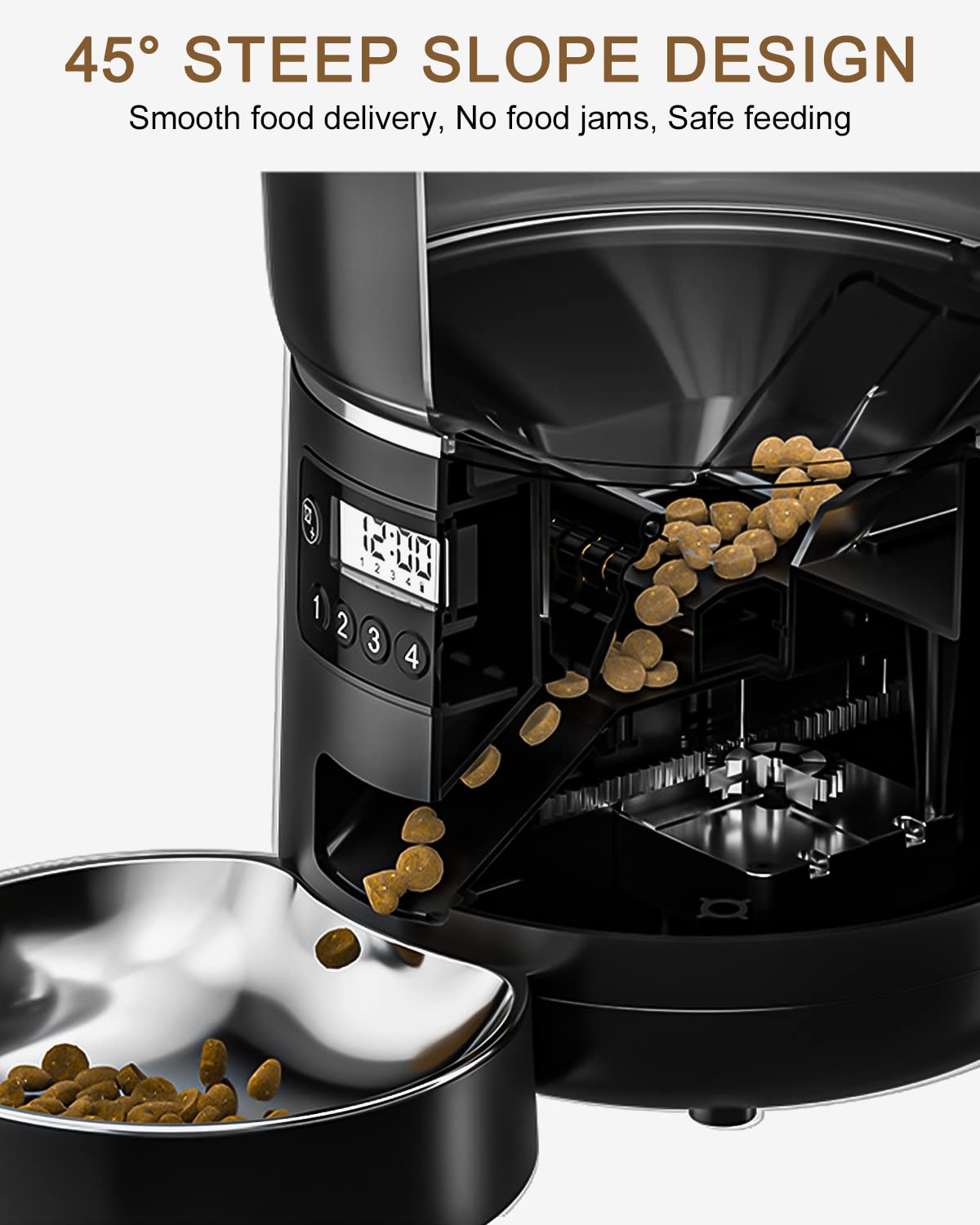 Automatic Pet Feeder 4L, feeder for cats, feeder for pets, feeder for dogs, up to 9 portions/4 meals per day, Anti-Clog & Dual Power Supply Cat Feeder with cat bowl and timer