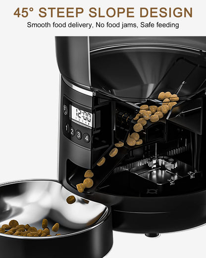 Automatic Pet Feeder 4L, feeder for cats, feeder for pets, feeder for dogs, up to 9 portions/4 meals per day, Anti-Clog & Dual Power Supply Cat Feeder with cat bowl and timer