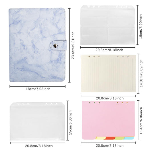 Skycase A5 refillable ring binder, 6-hole loose leaf binder, PU leather notebook folder portfolio with filler paper, binder pockets & paper sheets (Blue)