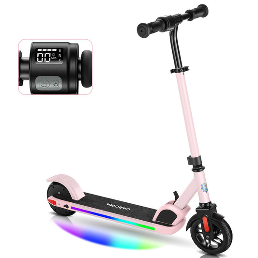 Caroma E-Scooter for kids aged 8-12, 150W motor, 16 km/h, kids' electric scooter, adjustable speed & height, colorful lights, LED display, foldable electric scooter for kids.