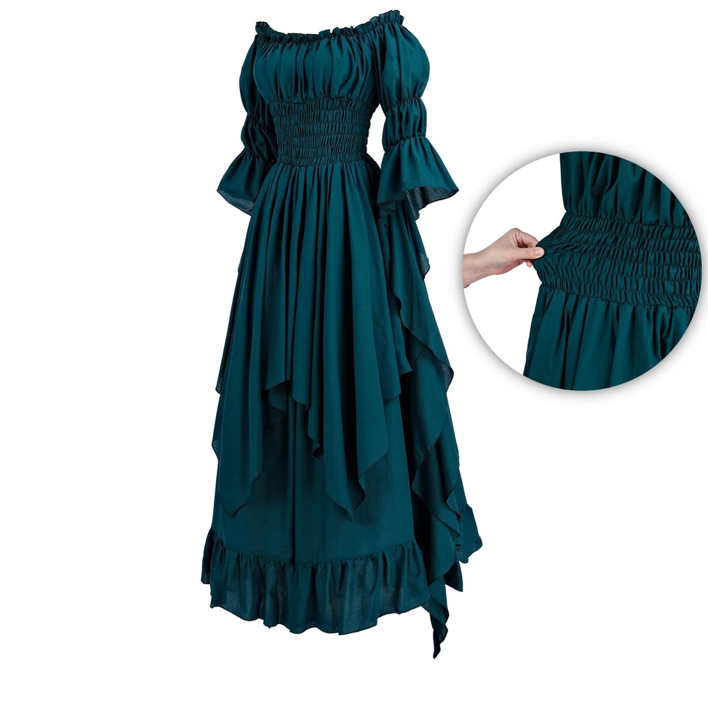 Fiamll Victorian Dress Renaissance Costume Women Gothic Witch Dress Medieval Maxi Dress Ladies Wedding Dress (Peacock Green L/XL)