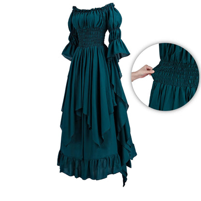 Fiamll Victorian Dress Renaissance Costume Women Gothic Witch Dress Medieval Maxi Dress Ladies Wedding Dress (Peacock Green L/XL)