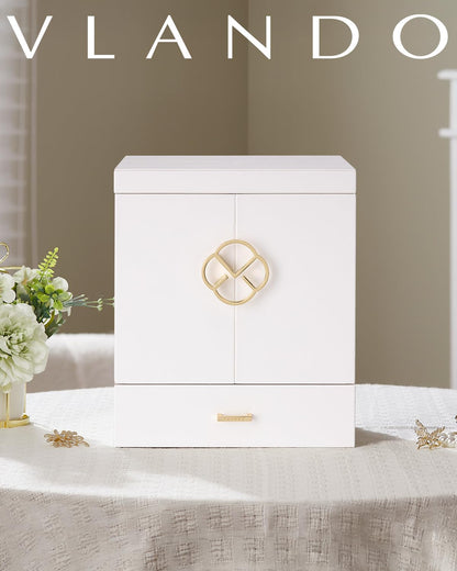 Vlando Jewelry Box Large, French Jewelry Box 6 Layers, Jewelry Organizers Large XXL with Mirror, Drawers, Jewelry Storage for Women, Jewelry Box for Earrings, Necklaces, Watches