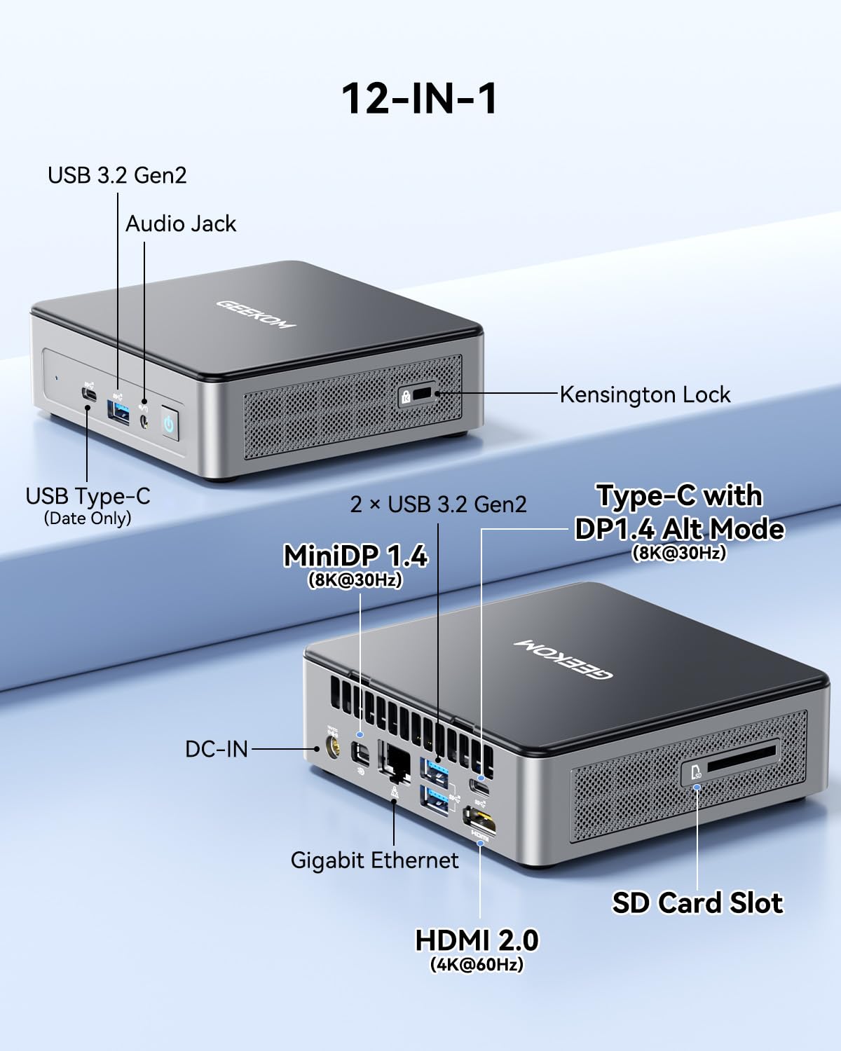 GEEKOM Mini PC Air12 with Intel N150, 16GB DDR5 RAM 512GB PCIe SSD, 3-year coverage, Mini Desktop Computer with SD card reader, Win 11, 8K UHD (HDMI+DP), Compact Micro PC for office/school/home theater.