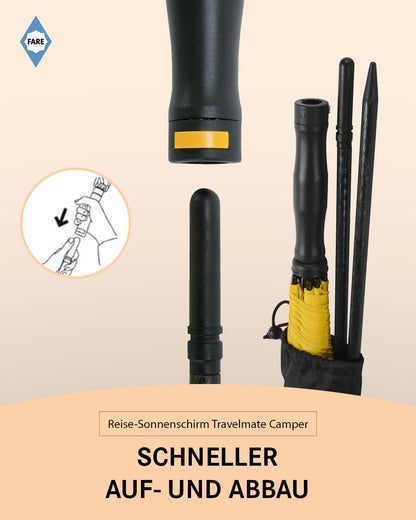 FARE Travel-Sun Umbrella Travelmate Camper - Lightweight & Compact, UV protection UPF50+, Perfect for Travel, Beach, Outdoor & Camping - Can also be used as a rain umbrella.